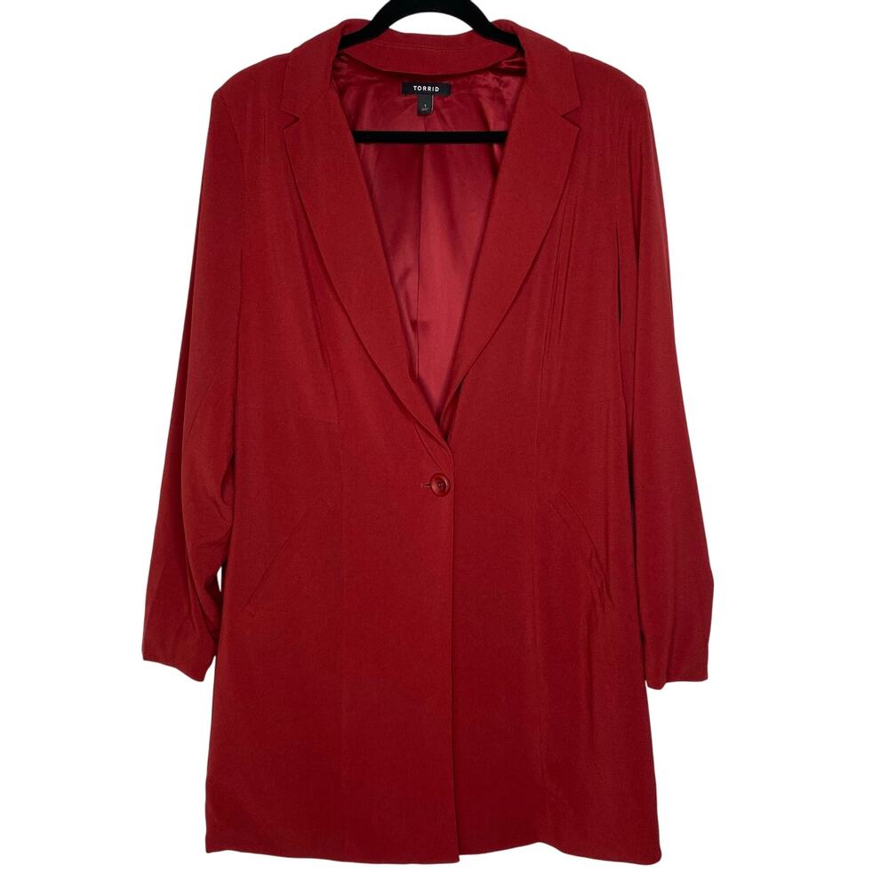 Torrid Red Longline One Button Slash Pocket Blazer Size Torrid 1 or US 1X